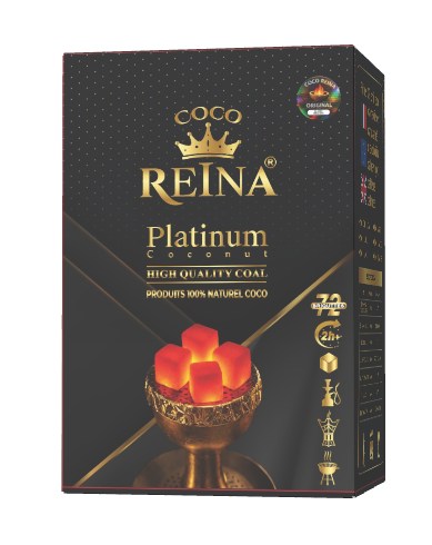 Coco Reina Platinum Coconut retail box at a second front angle