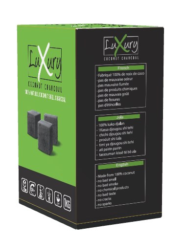 Back panel of the Coco Lux box with multilingual product descriptions