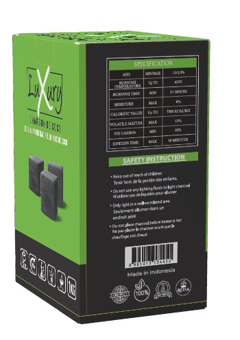 Side panel of the Coco Lux box carrying the printed product specification and safety instructions